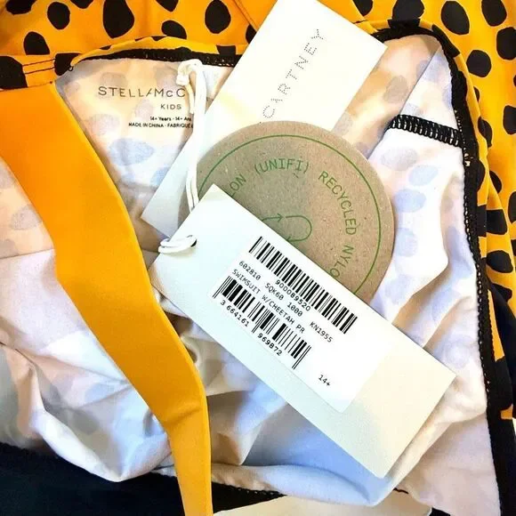 NWT Stella McCartney Kids black and yellow cheetah-print one-piece swimsuit. Si - Picture 6 of 10